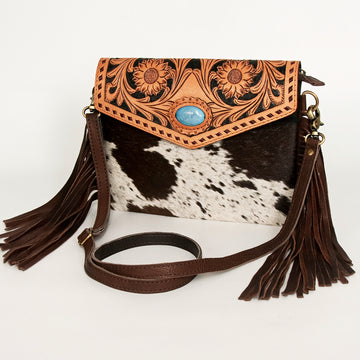 American Darling Envelope Hand Tooled Hair-On Genuine Leather Women Bag Western Handbag Purse | for Cute